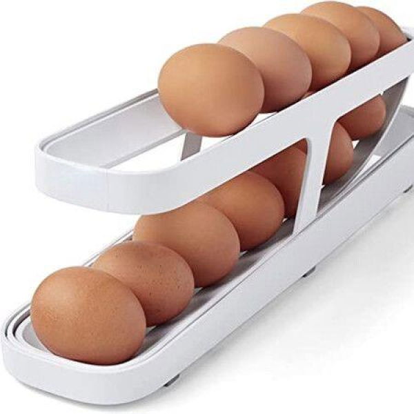 Automatic Scrolling Eggs Rack Holder Storage Box Plastic Eggs Basket Container Dispenser Organizer Closet For Fridge Kitch