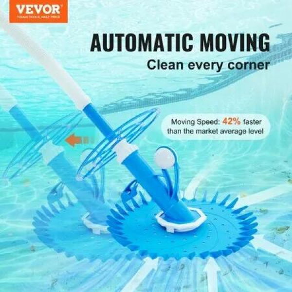 Automatic Suction Pool Cleaner, Low Noise Pool Vacuum Cleaner with Extra Diaphragm, 10 x 800 mm Hoses & Steering Wheel, Side Climbing Pool Cleaners for Above-Ground & In-ground Swimming Pool