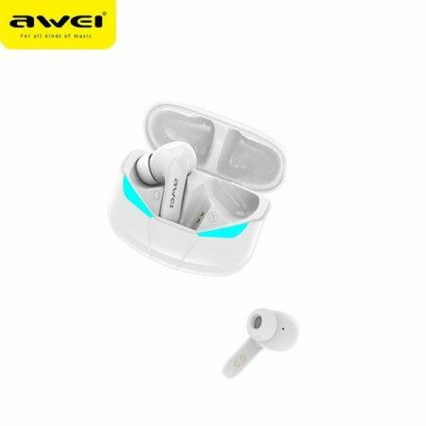 AWEI True Wireless Earbuds With Wireless Charging Case For Gaming Compatible With IOS Android (White)