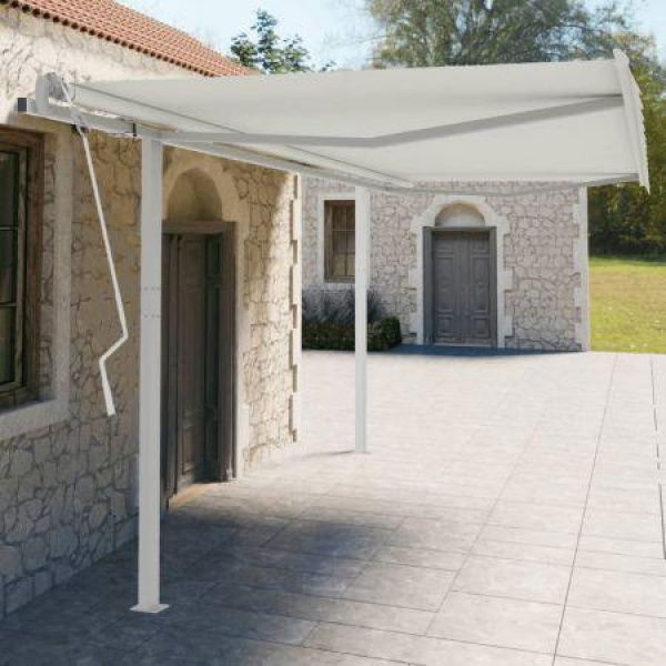 Awning Post Set White 450x245 cm Iron