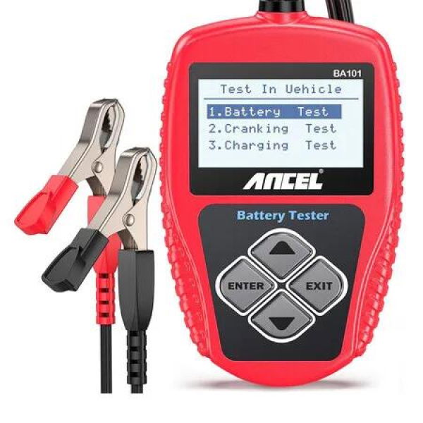 BA101 Car Battery Tester, 12V Digital Automotive Batteries and Alternator Diagnostic Tool, 100 to 2000 CCA Load Capacity, Charging and Cranking Analysis for Motorcycle, Truck, Boat, RV, Marine and More