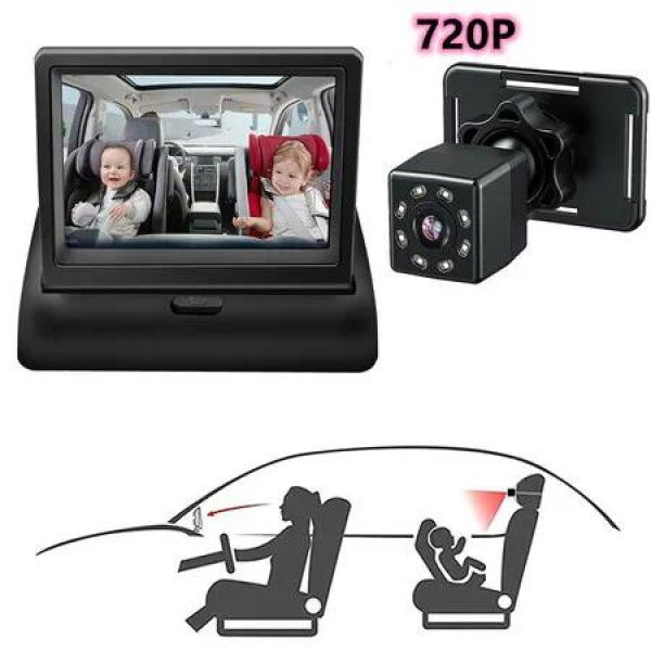 Baby Car Mirror Camera 4.3Inch HD Display Vehicle Back Seat Infant Night Vision Rear Facing 720P Family Pet Child Safety