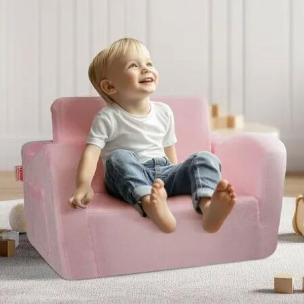 Baby Chair Foldable 2-in-1 Comfy Baby Lounger Couch Kids Sofa Pink