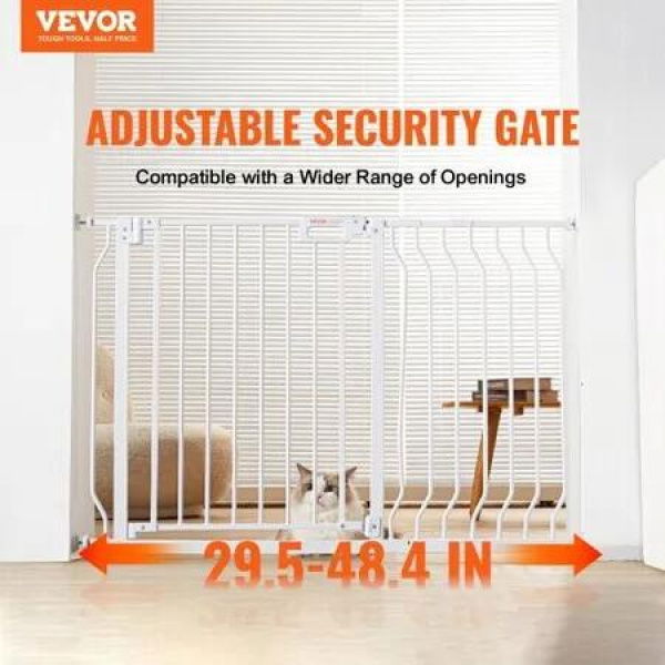 Baby Gate, 749-1229 mm Extra Wide, 762 mm High, Dog Gate for Stairs Doorways and House, Easy Step Walk Thru Auto Close Child Gate Pet Security Gate with Pressure Mount and Wall Mount Kit, White