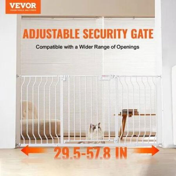 Baby Gate, 749-1468 mm Extra Wide, 762 mm High, Dog Gate for Stairs Doorways and House, Easy Step Walk Thru Auto Close Child Gate Pet Security Gate with Pressure Mount and Wall Mount Kit, White