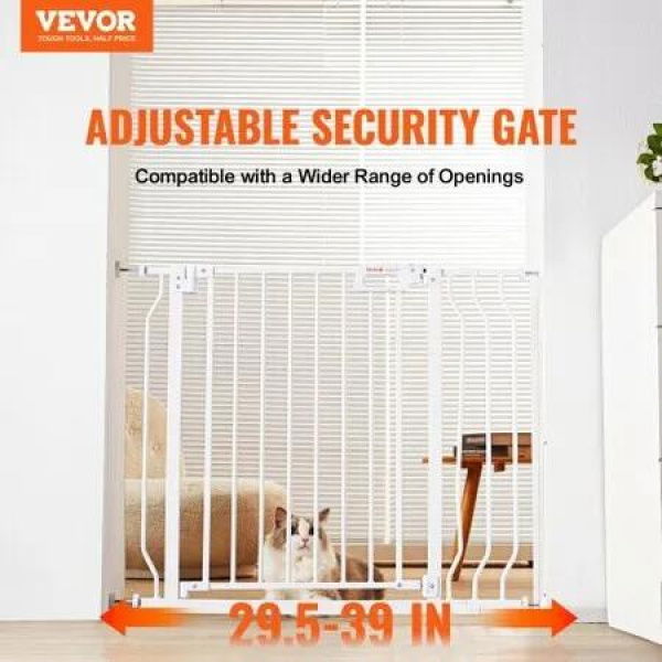 Baby Gate, 749-990 mm Extra Wide, 762 mm High, Dog Gate for Stairs Doorways and House, Easy Step Walk Thru Auto Close Child Gate Pet Security Gate with Pressure Mount Kit & Wall Mount Kit, White