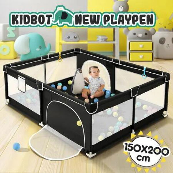 Baby Playpen Safety Gate Pen Fence Kids Playground Indoor Play Activity Centre Game Room Enclosure Barrier Yard Mesh Walls 150x200cm