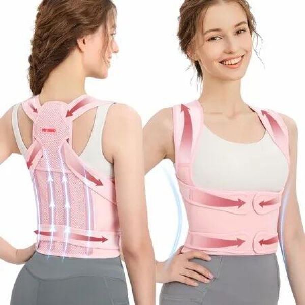 Back Brace Posture Corrector for Women: Shoulder Straightener Adjustable Full Back Support- Scoliosis Hunchback Spine Corrector (Pink-Szie M)