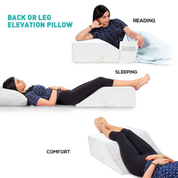 Back Leg Elevation Wedge Pillow With High Density Memory Foam With Bamboo Cover.