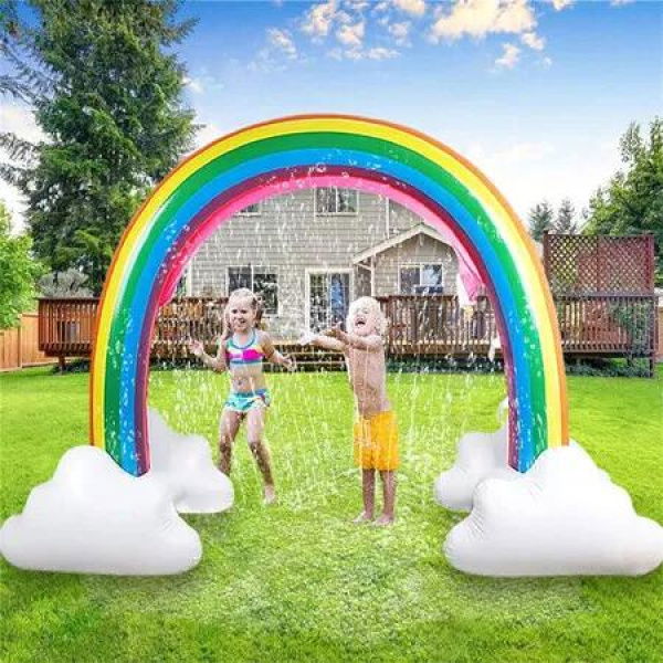 Backyard Water Park Summer Sprinkler Inflatable Rainbow Cloud Toys 8x5.5Ft Kids Outdoor Fun Play Equipment