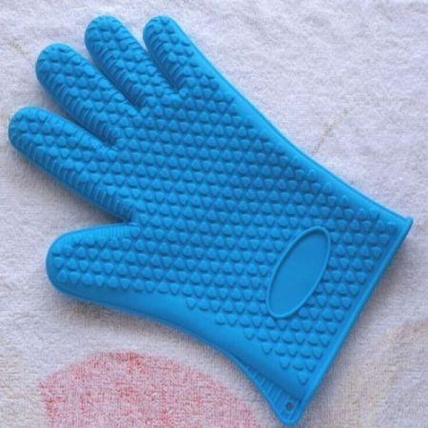 Baking Cooking Oven Mitt Non-slip Grip Heat-resistant Silicone Glove Pot Holder Blue