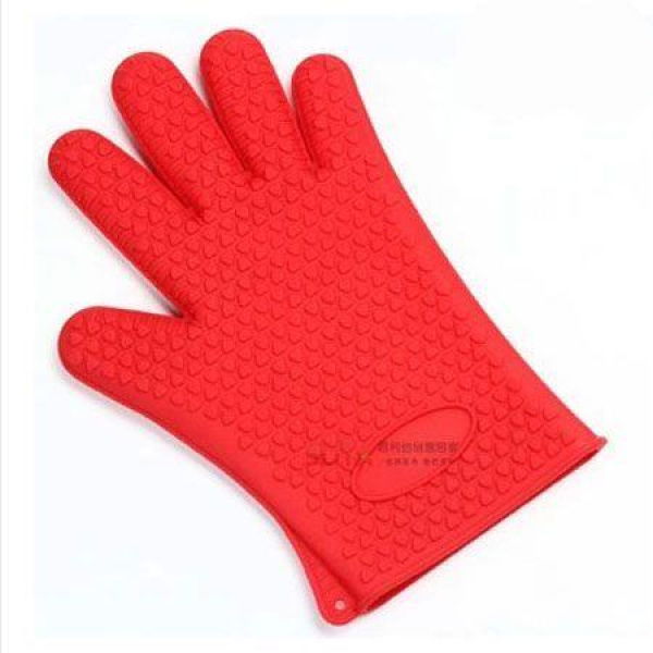 Baking Cooking Oven Mitt Non-slip Grip Heat-resistant Silicone Glove Pot Holder Red