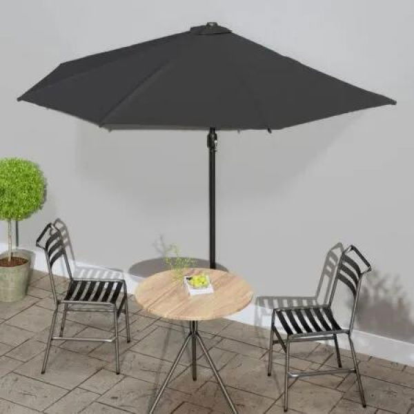 Balcony Parasol with Aluminium Pole Black 300x155x223 cm Half