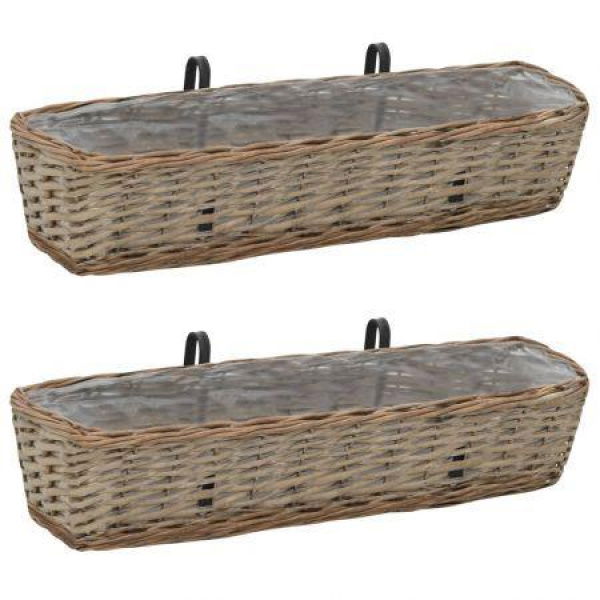 Balcony Planter 2 Pcs Wicker With PE Lining 80 Cm