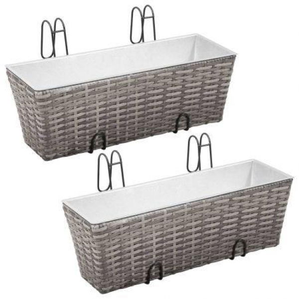 Balcony Planters 2 Pcs 50 Cm Grey Poly Rattan