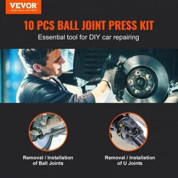 Ball Joint Press Kit, 10 pcsTool Kit, C-press Ball joint Remove and Install Tools, for Most 2WD and 4WD Cars, Heavy Duty Ball Joint Repair Kit for Automotive Repairing