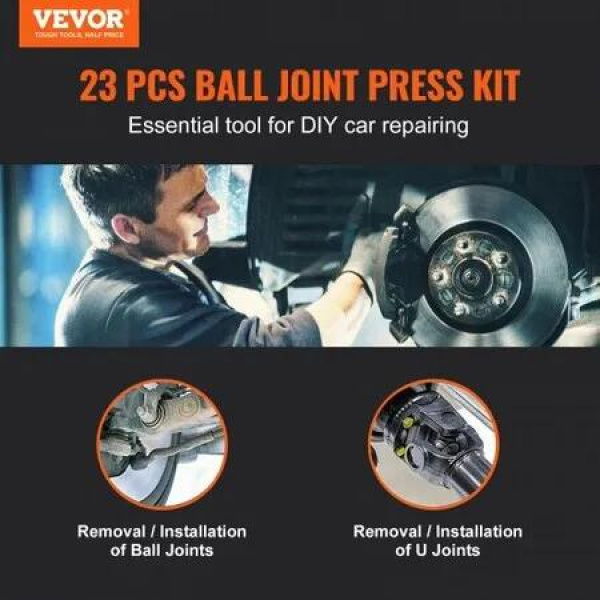 Ball Joint Press Kit, 23 pcsTool Kit, C-press Ball joint Remove and Install Tools, for Most 2WD and 4WD Cars, Heavy Duty Ball Joint Repair Kit for Automotive Repairing