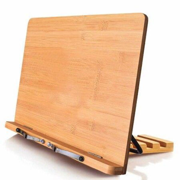 Bamboo Book Stand Cookbook Holder With 6 Adjustable Height 23x34cm