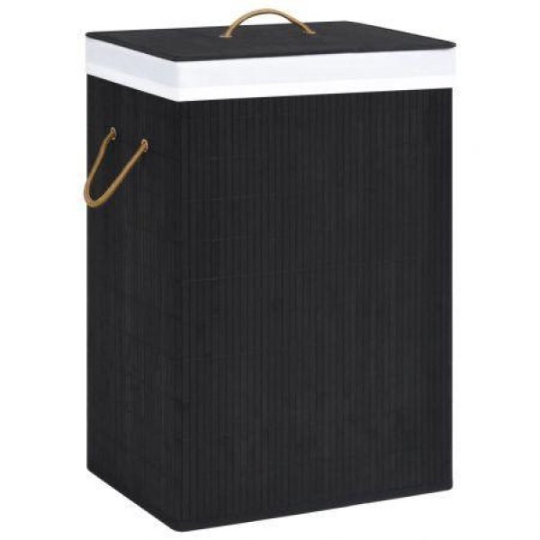 Bamboo Laundry Basket With 2 Sections Black 72 L