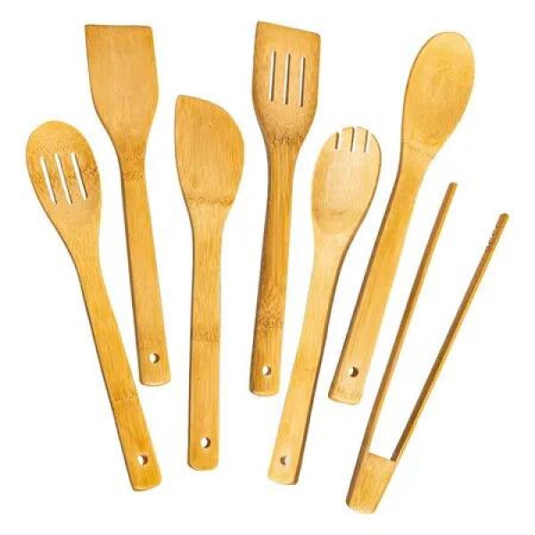 Bamboo Spoons for Cooking 7 Piece, Kitchen Nonstick Bamboo Cooking Utensils Set, Durable and Healthy Bamboo Wooden Spatula Spoon for Cooking