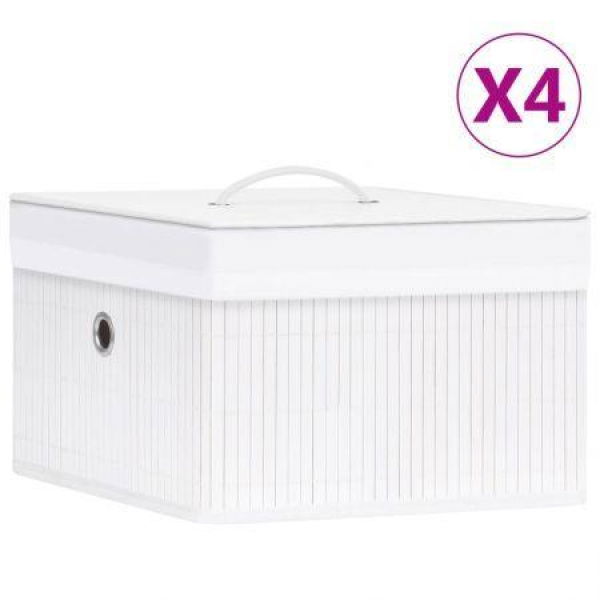 Bamboo Storage Boxes 4 Pcs White