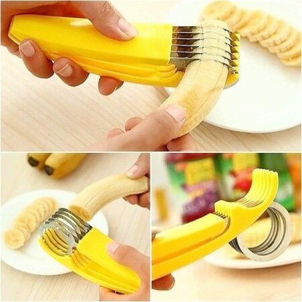 Banana Slicer ABS + Stainless Steel Fruit And Vegetable Salad Peeler Cutter Kitchen Tools For Banana Sausage Strawberry Grape? 1 Pack?