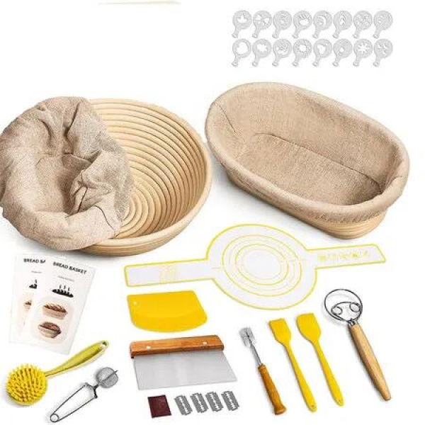 Banneton Bread Proofing Basket Set, Round and Oval Banneton Baskets, Sourdough Bread Baking Supplies with Bread Lame, Sling, Dough Whisk, Complete Sourdough Starter Kit