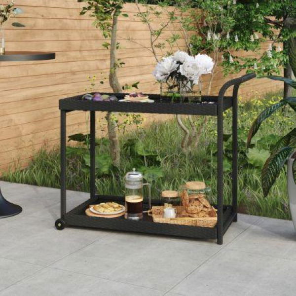 Bar Cart Black 100x45x83 Cm Poly Rattan