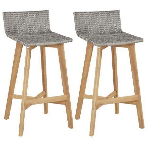 Bar Chairs 2 Pcs Poly Rattan Solid Acacia Wood 40x45x90 Cm