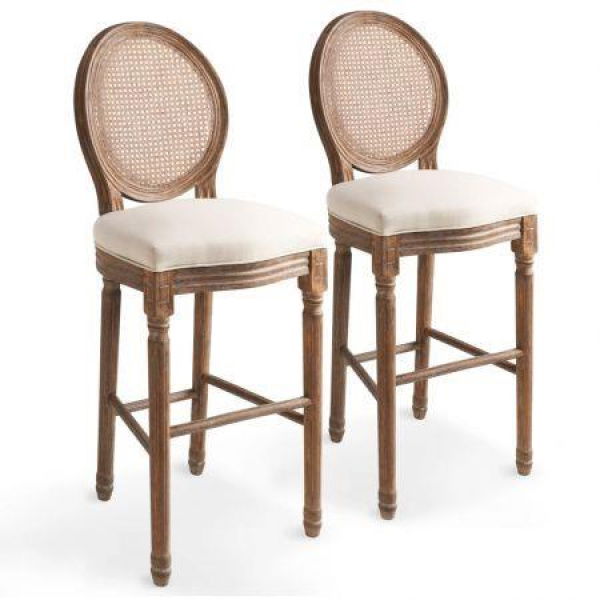 Bar Chairs 2 Pcs White Linen