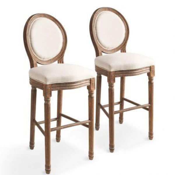 Bar Chairs 2 Pcs White Linen