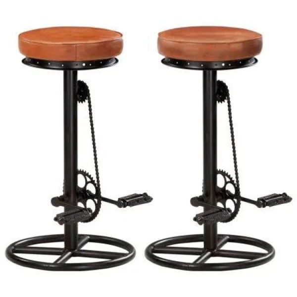 Bar Stools 2 pcs Black and Brown Real Goat Leather