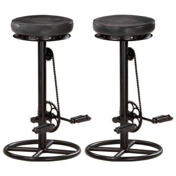 Bar Stools 2 Pcs Black Real Goat Leather