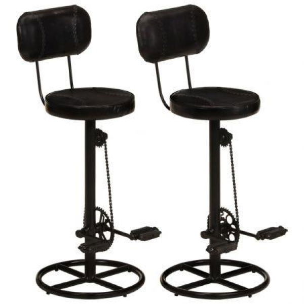 Bar Stools 2 Pcs Black Real Goat Leather