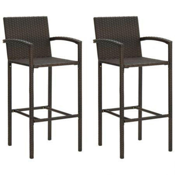 Bar Stools 2 Pcs Brown Poly Rattan