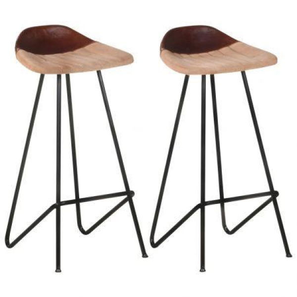 Bar Stools 2 Pcs Brown Real Leather