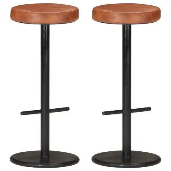 Bar Stools 2 pcs Brown Real Leather