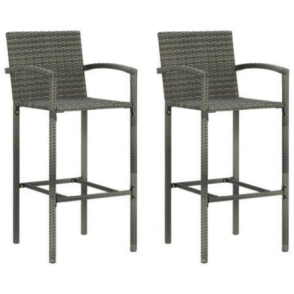 Bar Stools 2 Pcs Grey Poly Rattan