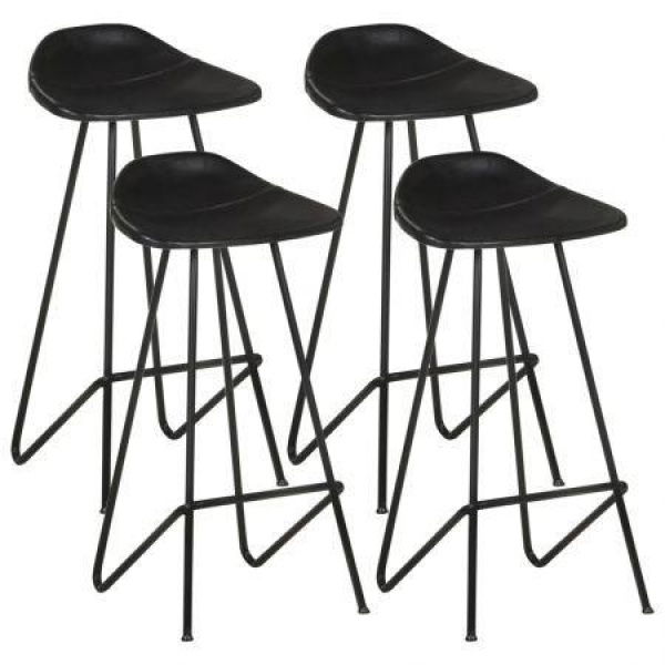 Bar Stools 4 Pcs Black Real Leather