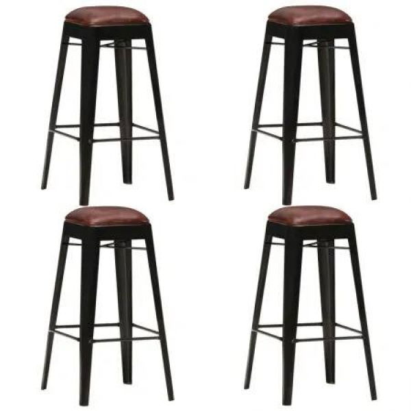 Bar Stools 4 pcs Black Real Leather