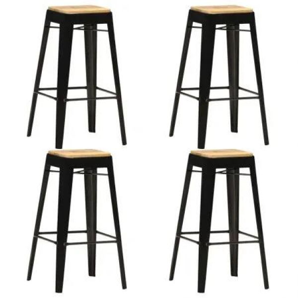 Bar Stools 4 pcs Black Solid Mango Wood