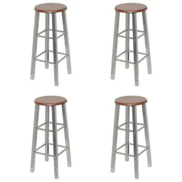 Bar Stools 4 pcs Silver and Brown MDF