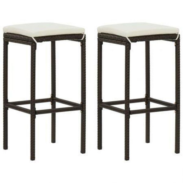 Bar Stools With Cushions 2 Pcs Brown Poly Rattan