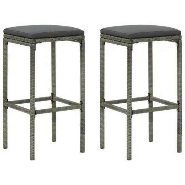 Bar Stools With Cushions 2 Pcs Grey Poly Rattan