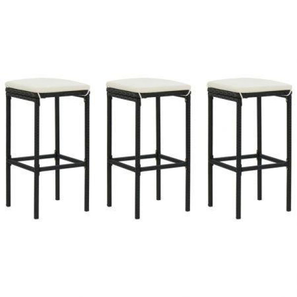 Bar Stools With Cushions 3 Pcs Black Poly Rattan