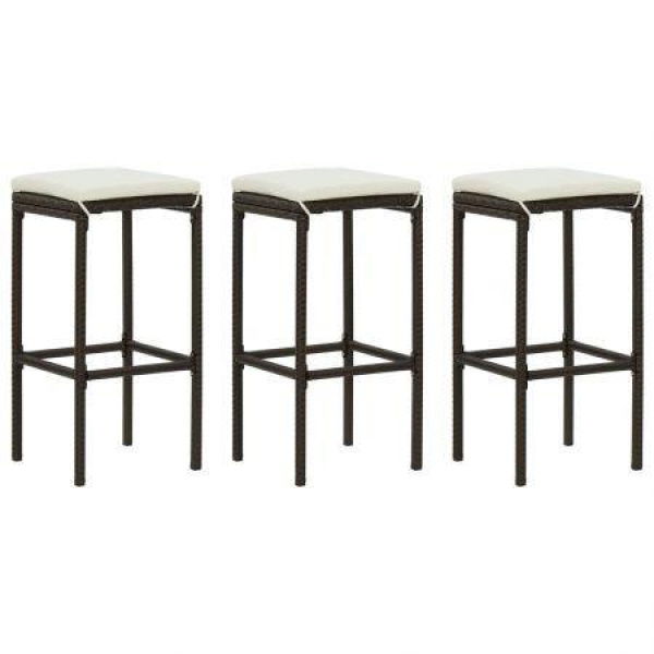 Bar Stools With Cushions 3 Pcs Brown Poly Rattan