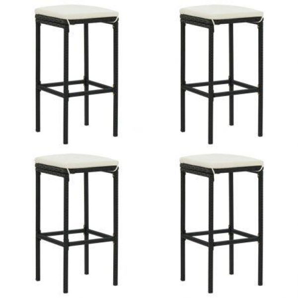 Bar Stools With Cushions 4 Pcs Black Poly Rattan