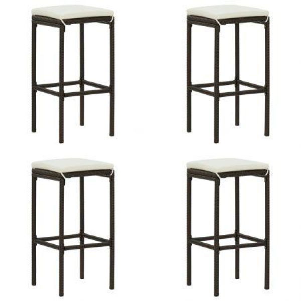 Bar Stools With Cushions 4 Pcs Brown Poly Rattan