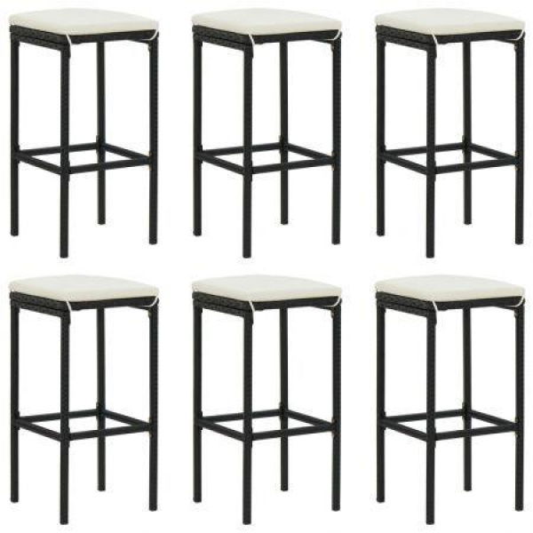 Bar Stools With Cushions 6 Pcs Black Poly Rattan