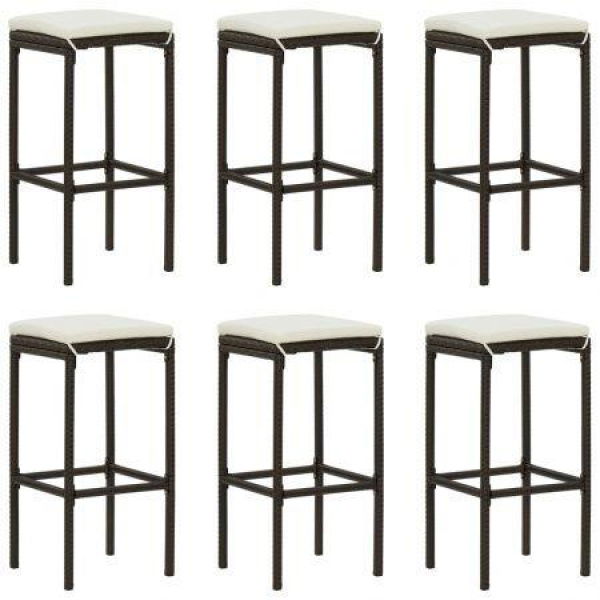 Bar Stools With Cushions 6 Pcs Brown Poly Rattan